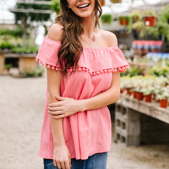 FINAL SALE❗️Penelope Pom Pom Off Shoulder Top Mint - Picture 7 of 8